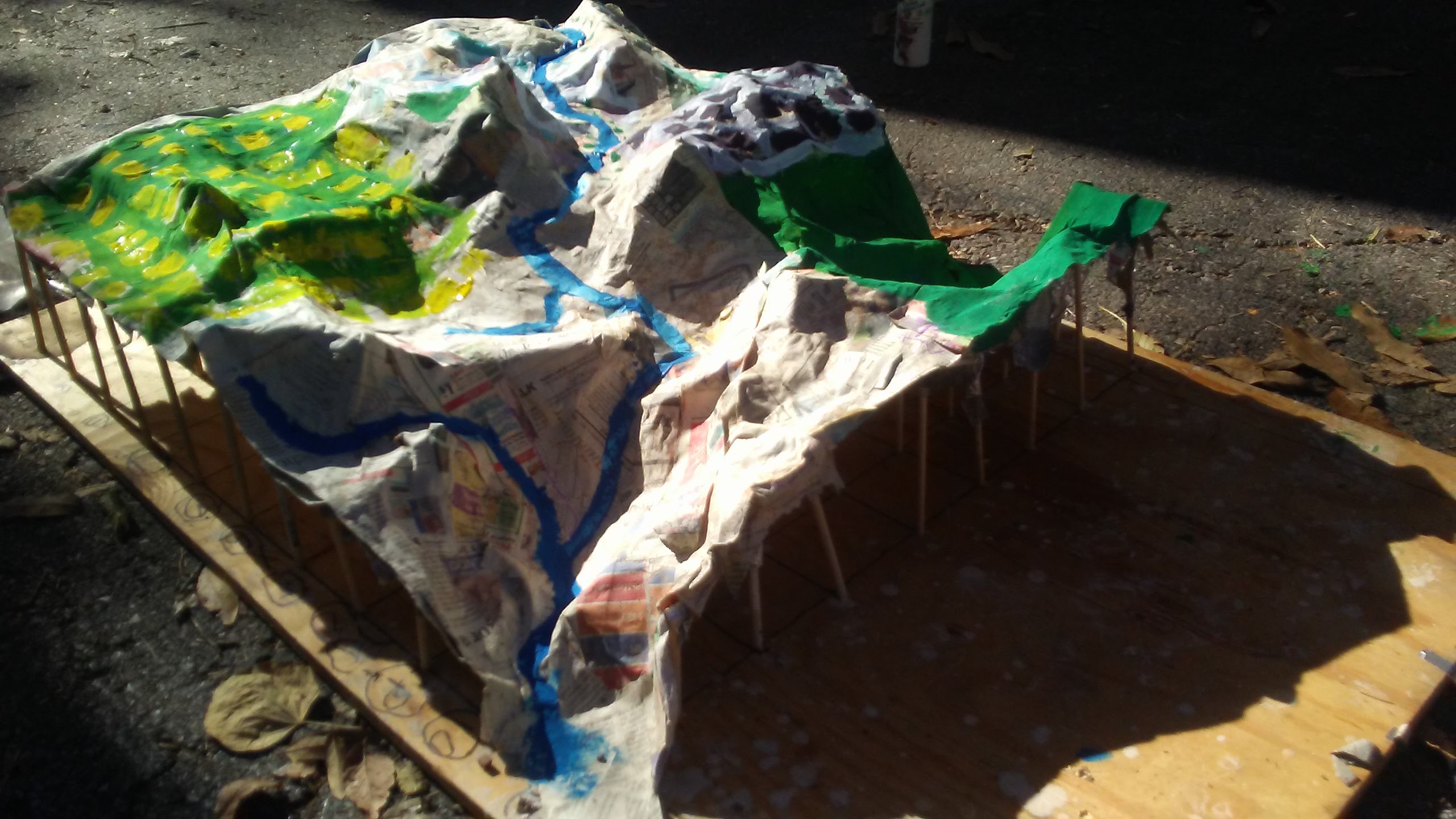 Students built a 3D model of the Flat Branch Creek watershed, and painted it to reflect land uses we observed through the neighborhood.